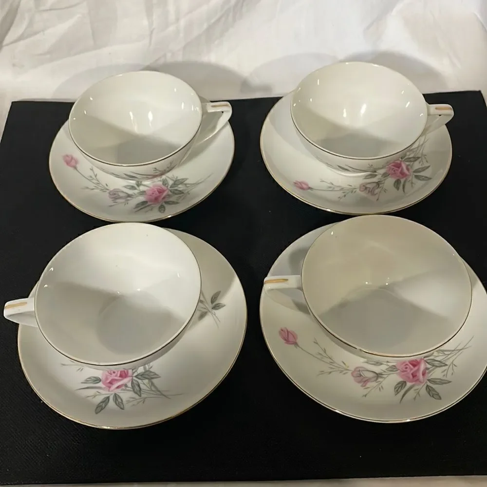8 set golden rose fine china teacups and saucers